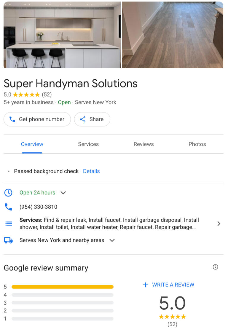 Sample Google Business Profile